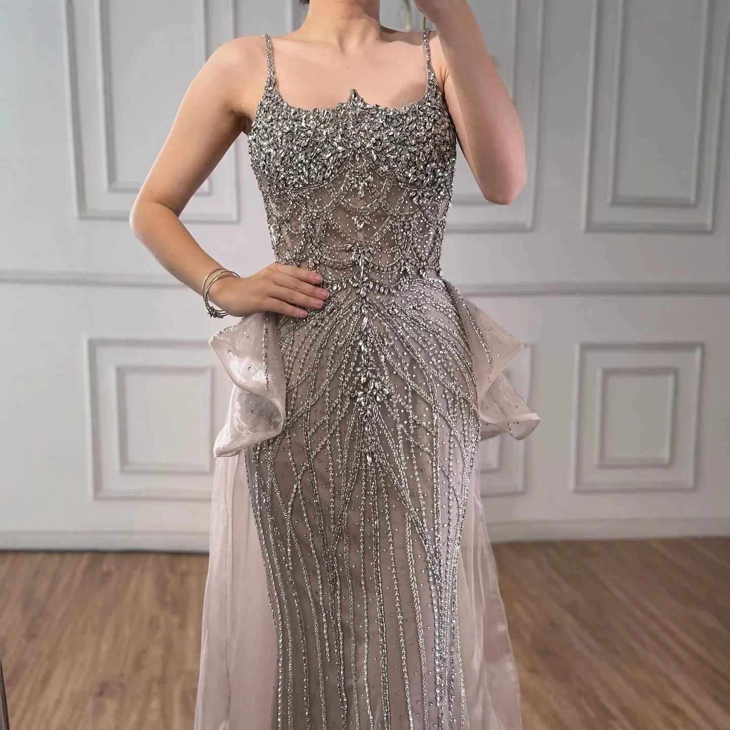 Zapdress 2026 Luxury Caramel Crystal Beaded Spaghetti Strap Mermaid Evening Dress Gowns for Formal Party DLA72810A Customized (ZD17298)