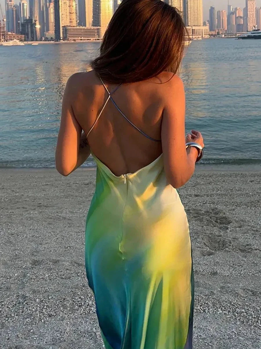 Gradient Cami V-neck Backless Maxi Dress - View 3 | VelvetHem