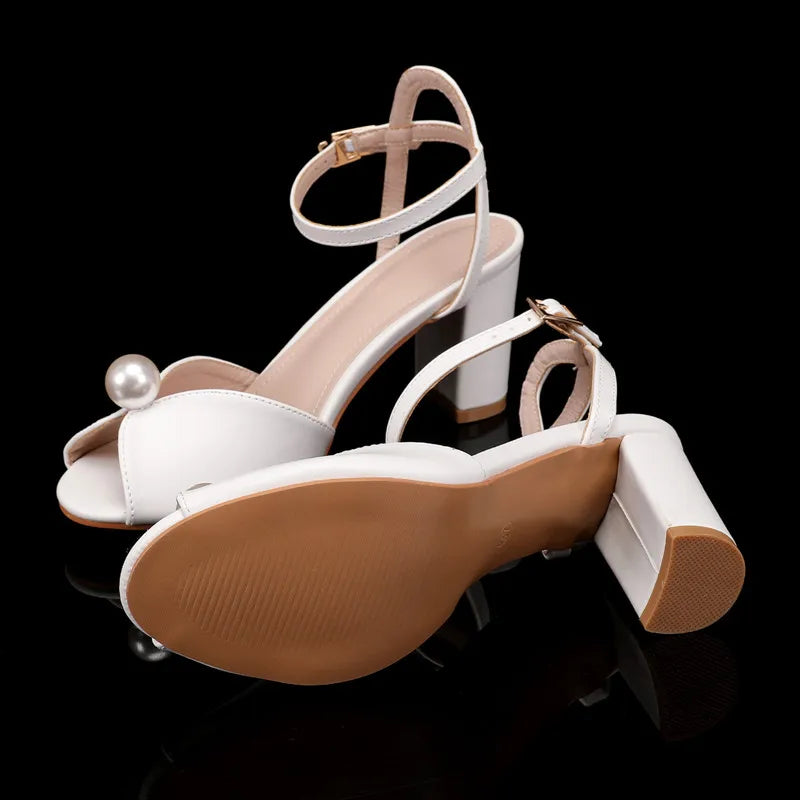 14cm Ultra High heels Luxury Pearl Peep toe Women Sandals Fashion Platform Wedges Chunky Gladiator Sandals Summer Wedding Shoes - View 4 | FashionDia