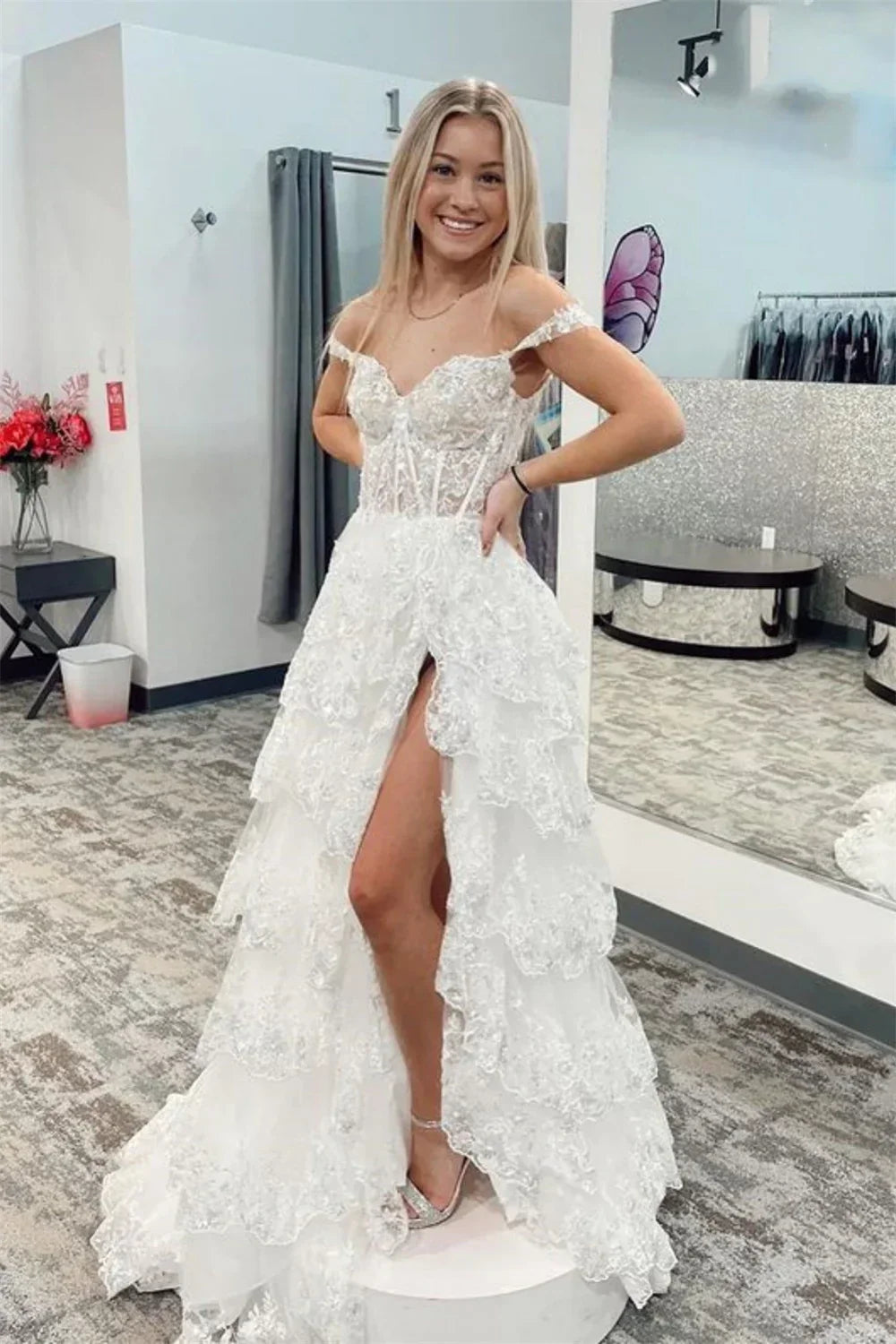 Glitter Black Lace Prom Dress - View 2 | VelvetHem