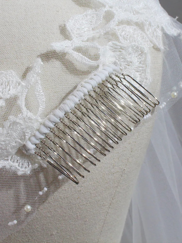 Long Pearl Bridal Veil Flower Lace Wedding Veils For Evening Dinner Party Dress Women Girl Gift Hair Accessories Brides Jewelry