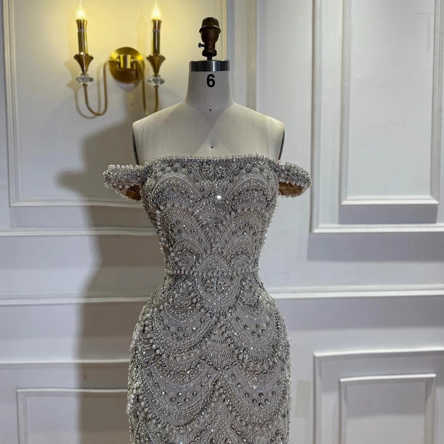 Zapdress Pearl Beaded Off Shoulder Mermaid Evening Gown High-end Formal Occasion Party Dress Kosov Customized DLA73395A (ZD17278)