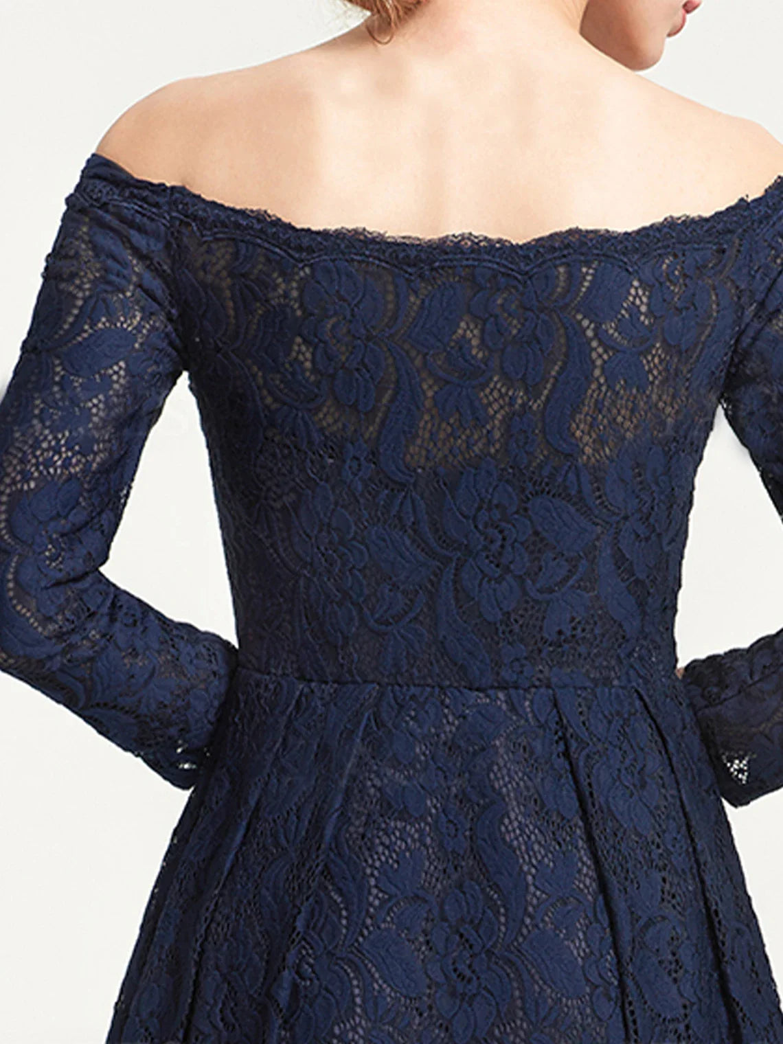 Elegant A-Line Prom Evening Dress Lace Off-the-Shoulder 3/4 Sleeve Pleated Knee-Length Wedding Guest Dress Free Customized