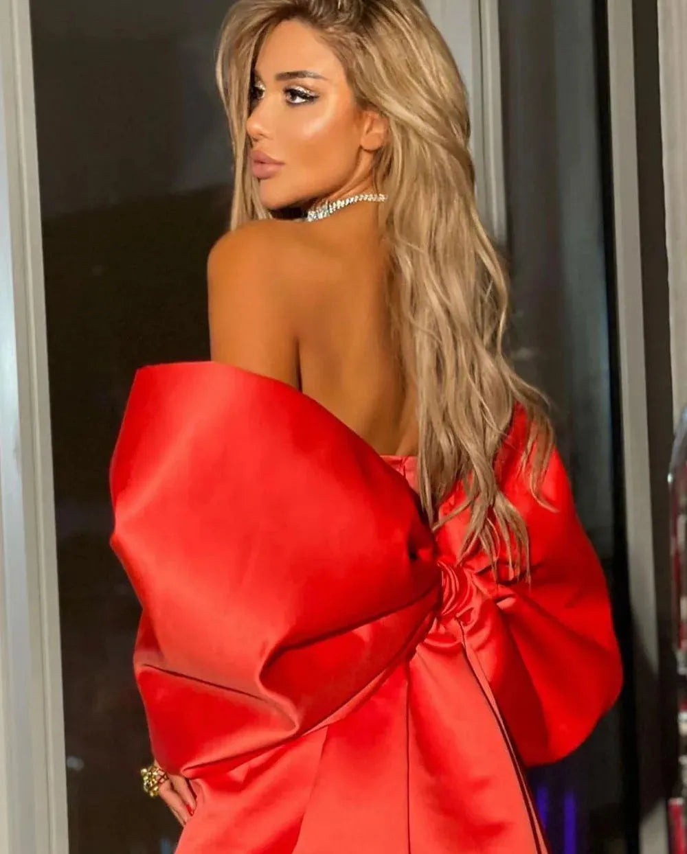 Red Satin Formal Evening Dresses Detachable Drapes Train Sexy Party Gown Saudi Arabric Prom Dress For Women