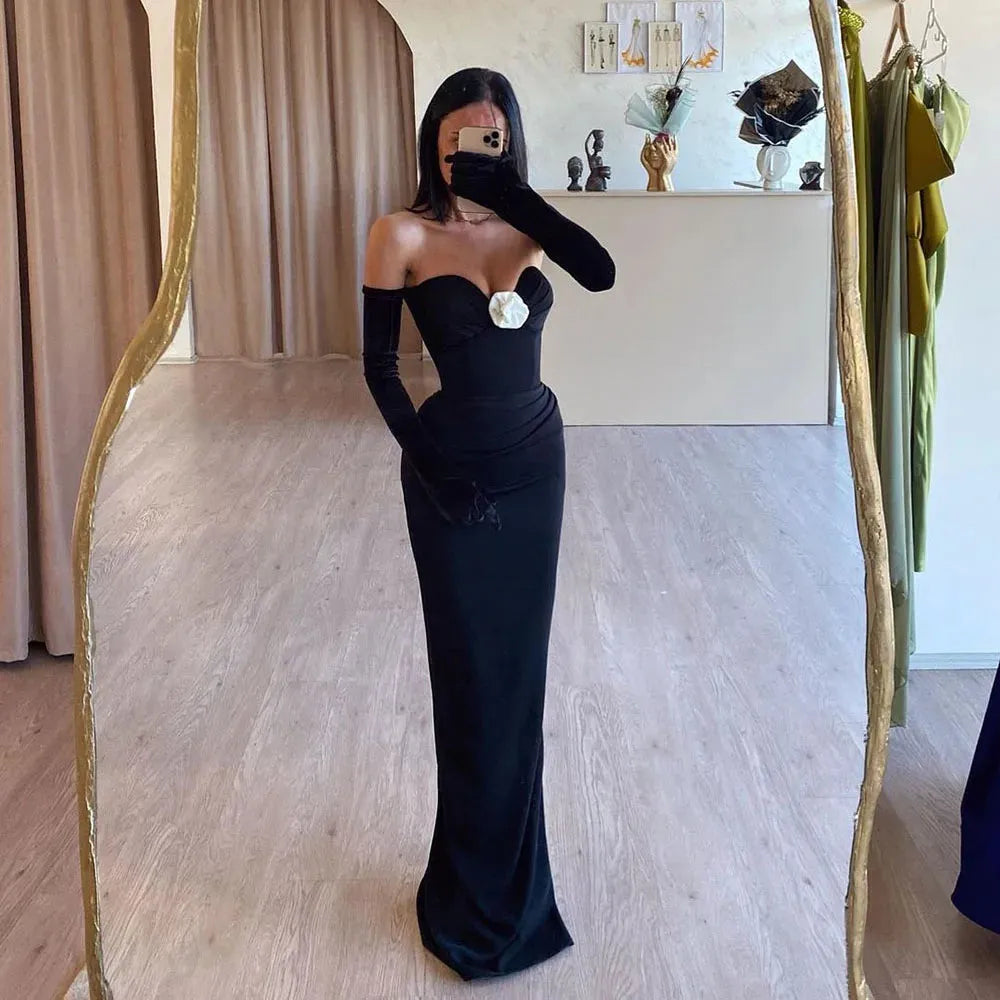 Elastic Stin Mermaid Evening Dresses Sweetheart Formal Gowns Party Gala Gown Night Club Dress Robe de soiree Black