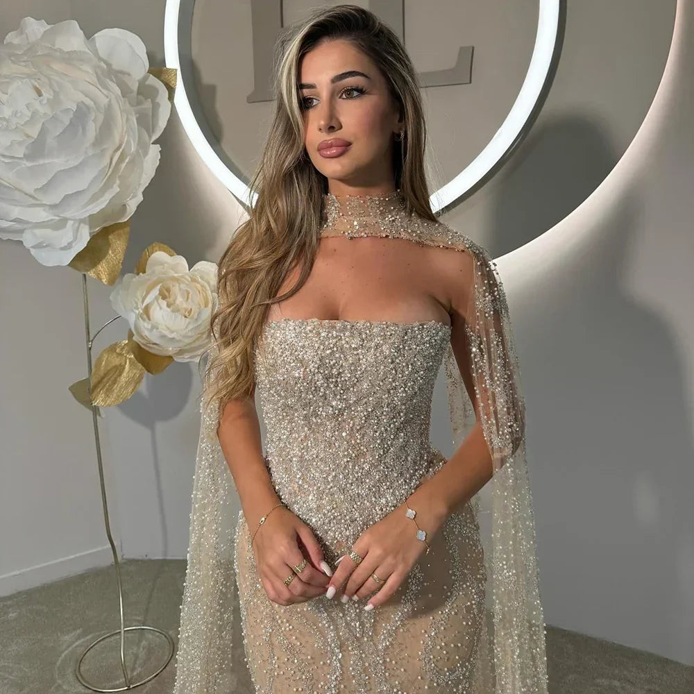 Zapdress Red Mermaid Detachable Cape Sleeves Evening Dresses with Lace Up Back Party Gowns for Women DLA72824 Customized (ZD17177) - View 3 | VelvetHem