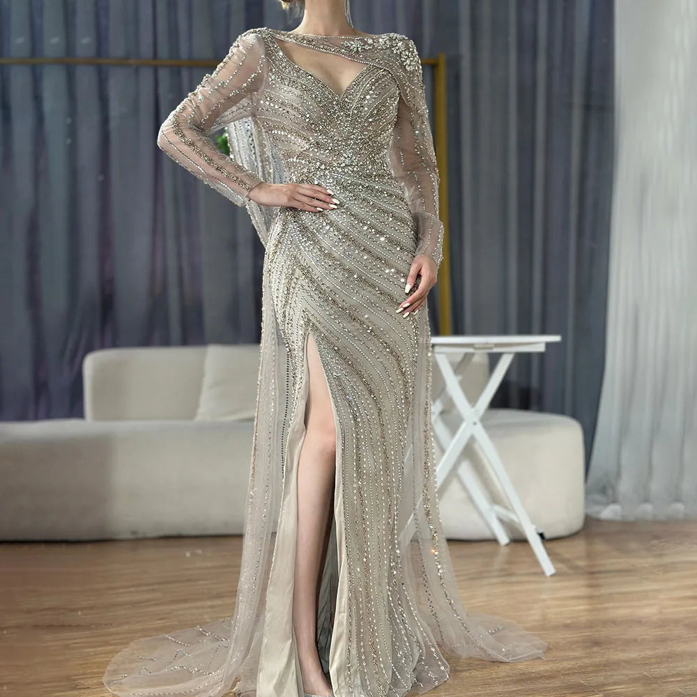 Zapdress Mermaid Beaded Formal Wedding Party Gowns with High Split Celebrity Evening Dress for Women Customized DLA70301L (ZD17301)