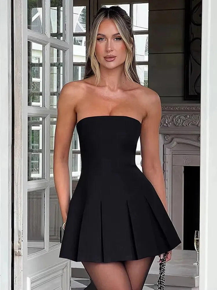 Strapless Bow Ruffle Elegant Gothic Mini Dress - View 12 | VelvetHem