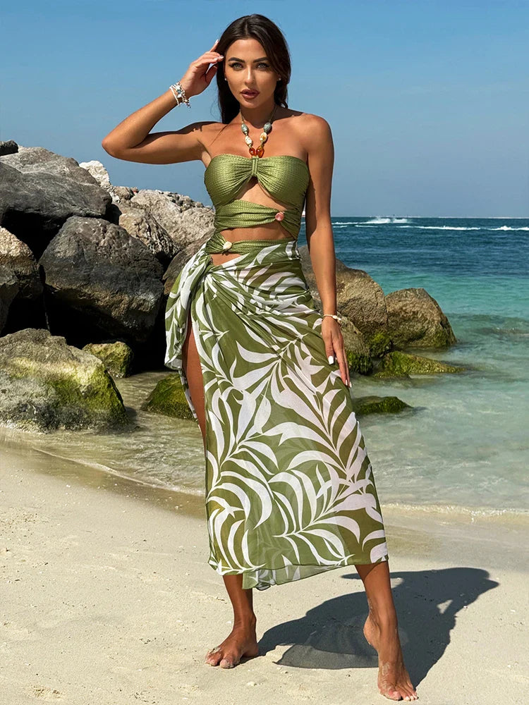Bandeau One Piece Swimwear Bikini Set