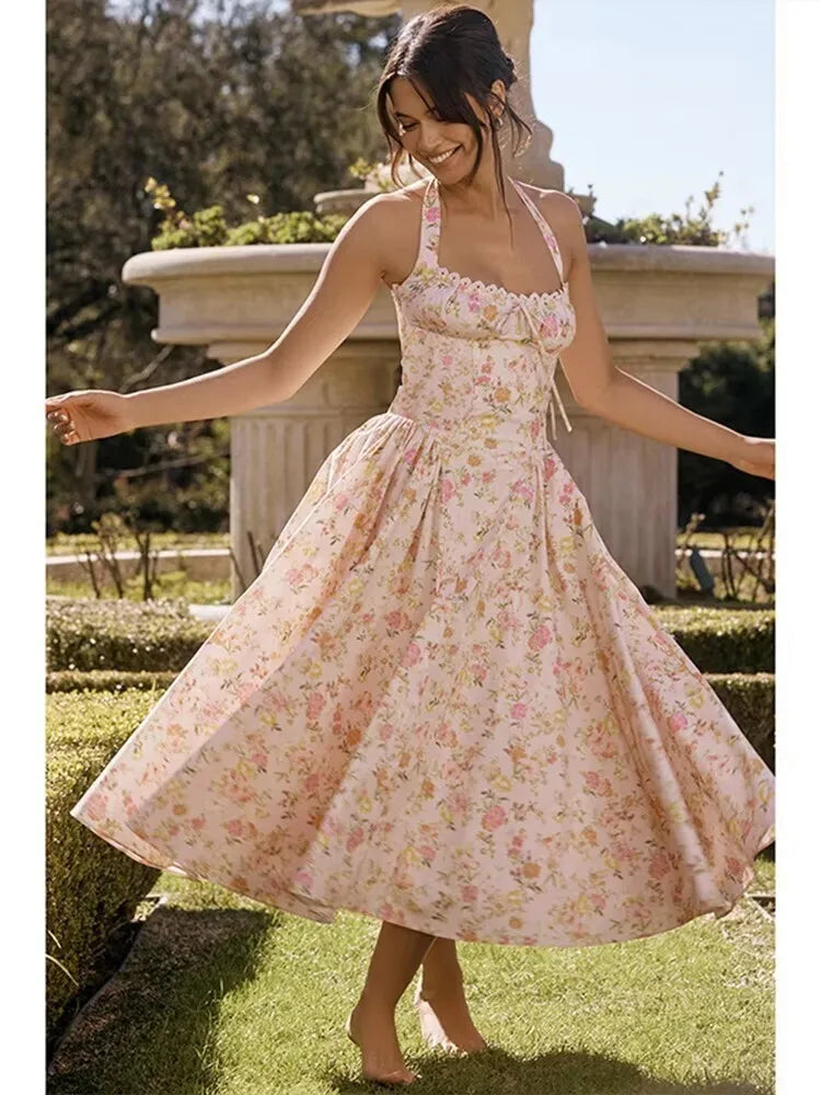 Waist Wrap Spaghetti A-Line Floral Dress - View 10 | VelvetHem
