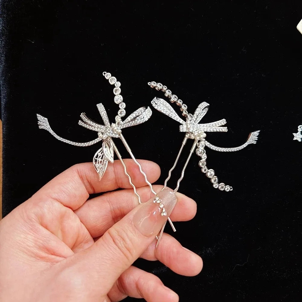 Silver Color Hair Pin Clip Pearl Crystal Head Piece For Bride Bridesmaids Hairpin Earrings Bridal Jewelry Wedding Accessories - View 2 | FashionDia
