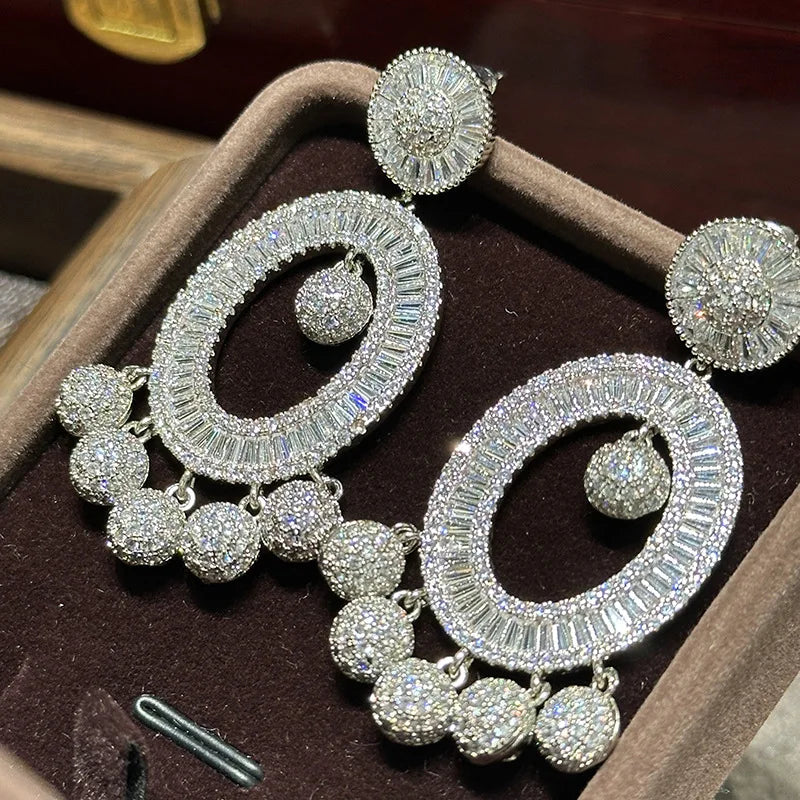 Big Large AAA Zircon Bridal Earrings CZ Cubic Zirconia Wedding Earring For Brides Accessories Women Birthday Gift Jewelry - View 2 | FashionDia