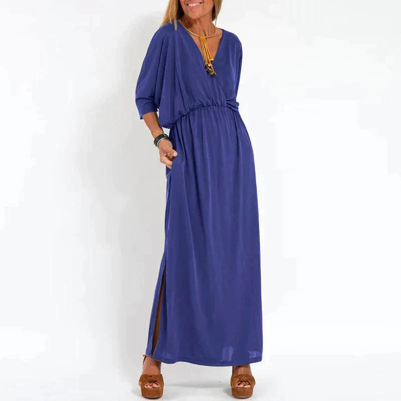 Paola Luxe Long Vintage Dress with Side Slit and High Waist Hen Everyday Edit