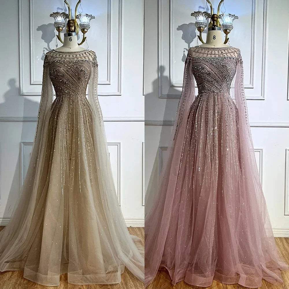 Zapdress Pink A-line Evening Dress with Cape Sleeves Beaded Wedding Party Gowns for Women DLA72994 Customized (ZD17258)
