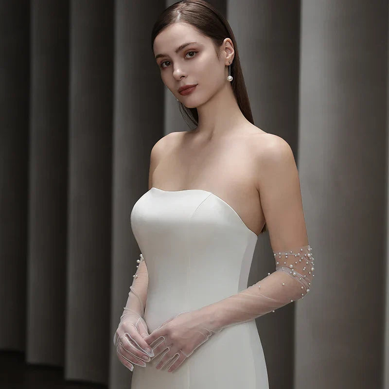 Long Bridal Gloves Pearl Wristband Wedding Glove For Women Girl Party Evening Dress Jewelry Bride Accessories