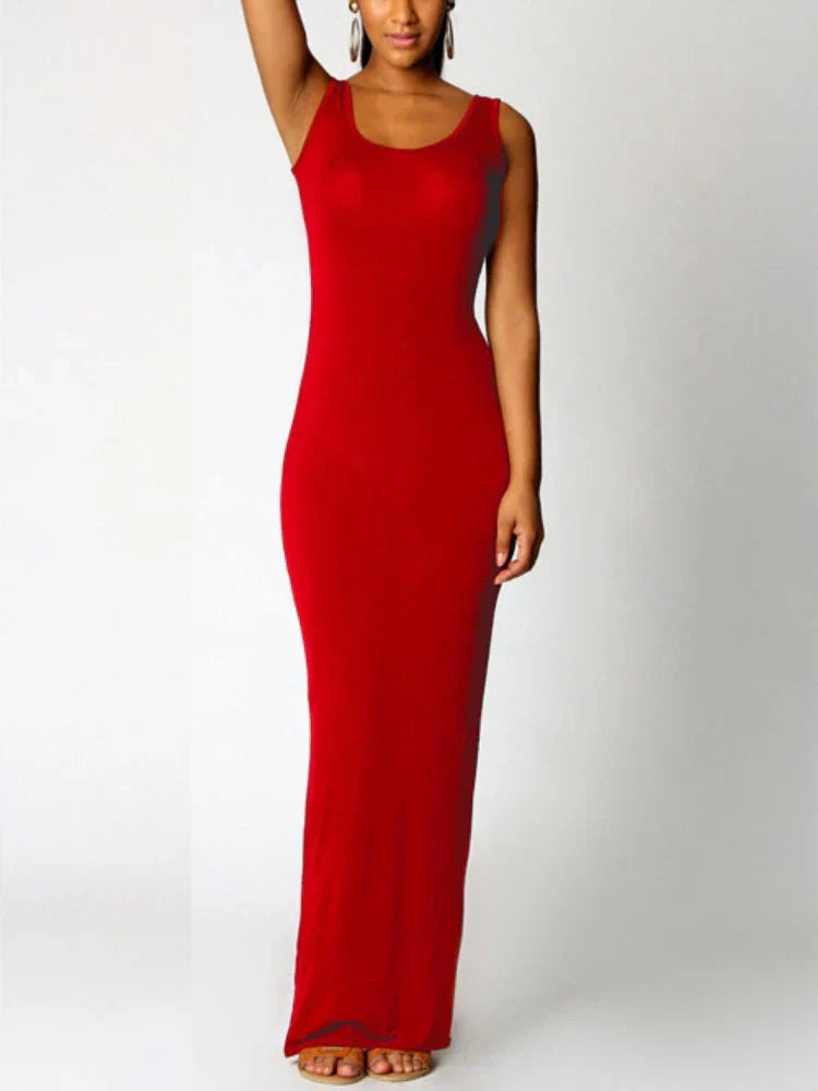 Solid Sleeveless Bodycon Maxi Dress