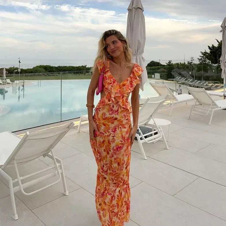 Frida Effortless Printed Ruffle Dress Premium Wardrobe Essential