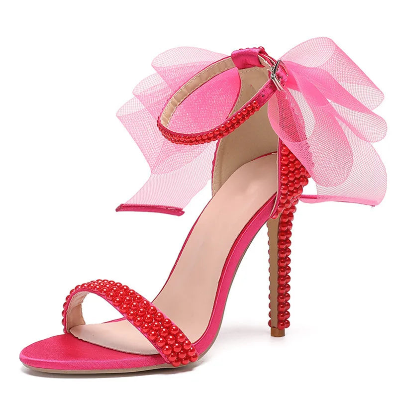 Summer Bowknot Beading Women Gladiator Sandals Luxury Pearls White thin High heels Wedding Bridal Party Shoes - View 9 | FashionDia