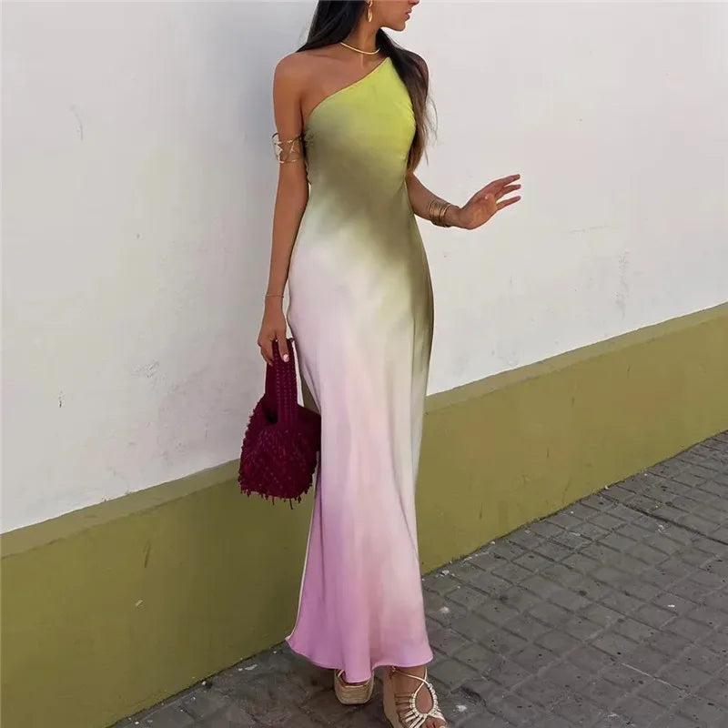 Tie Dye Satin Asymmetrical Midi Summer Dress - VelvetHem