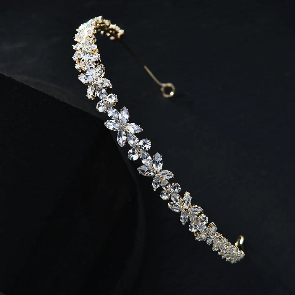 Bridal Hair Jewelry Zirconia Crystal Tiaras Crowns Headband Girl Brides Dinner Party Birthday Gift Headpiece Wedding Accessories b gold color