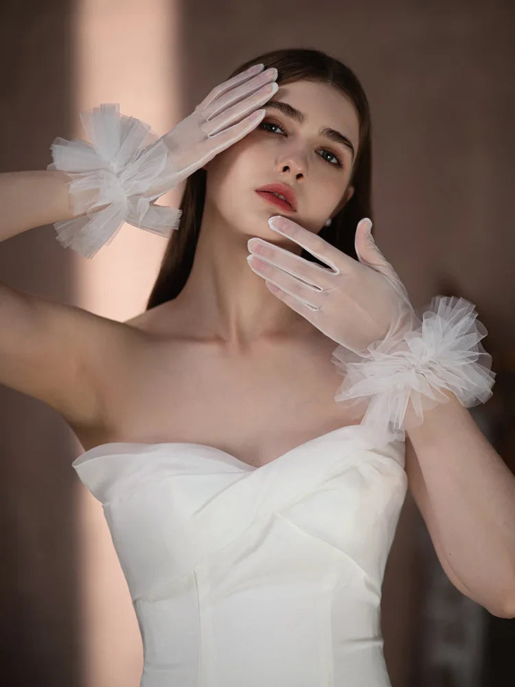 Lace Short Bridal Gloves Wristband White Wedding Glove For Women Girl Party Evening Dress Jewelry Brides Accessories