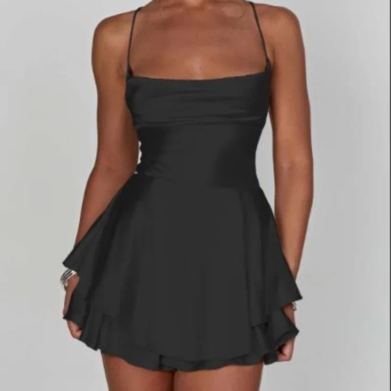Satin Cowl Neck Tie Back Romper Mini Dress - View 7 | VelvetHem