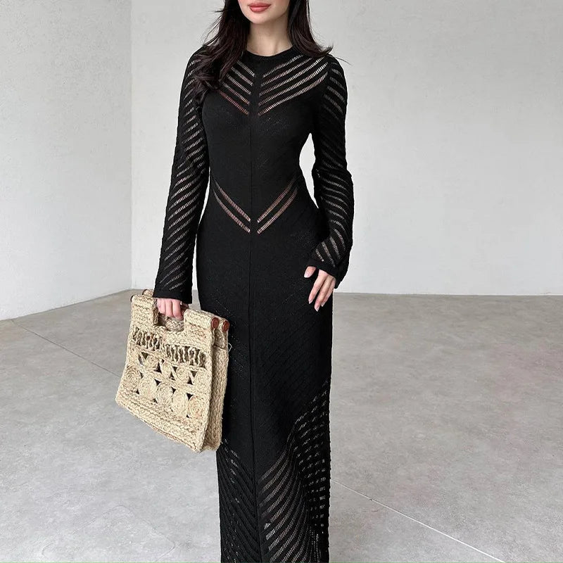 Sleeveless Patchwork Knit Maxi Dresses