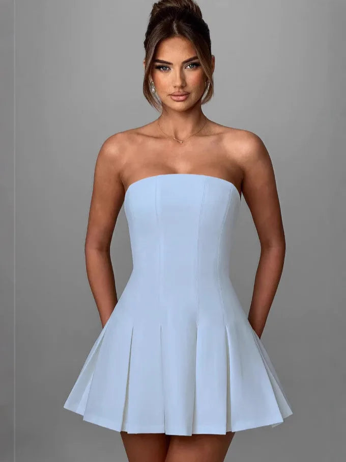 Strapless Bow Ruffle Elegant Gothic Mini Dress - View 13 | VelvetHem