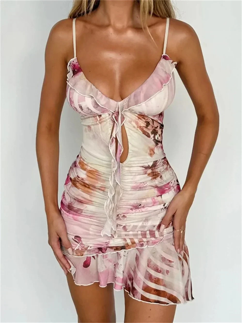 Colorful Tassel Irregular Floral Dress - View 4 | VelvetHem