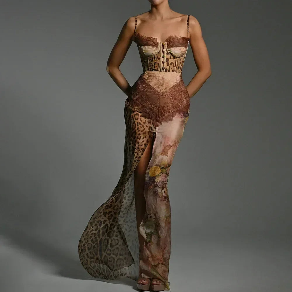 Leopard Mesh Patchwork Maxi Dress - View 8 | VelvetHem