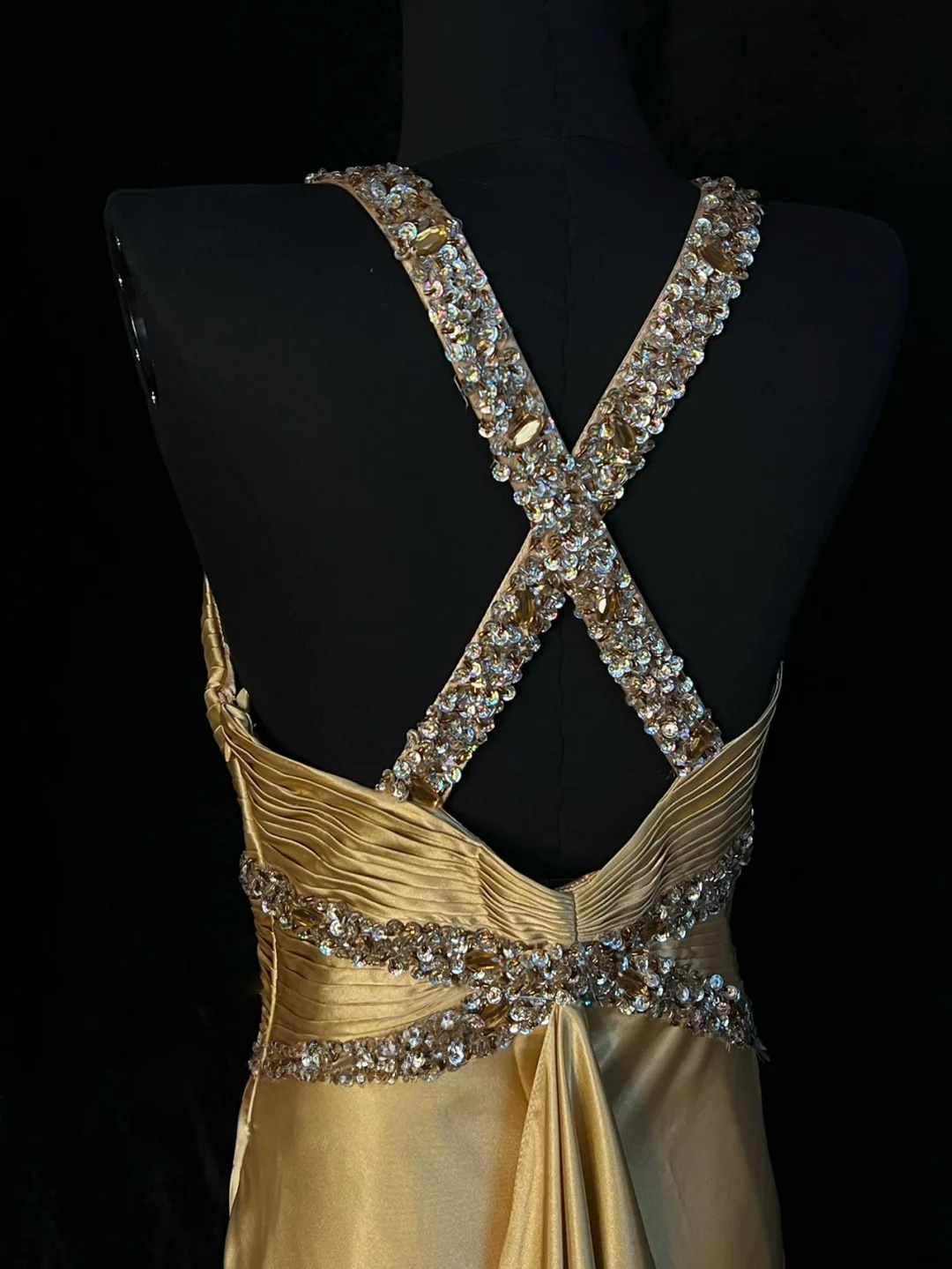 Sequin V Neck Retro Prom Dress Formal Satin Evening Dress J10135