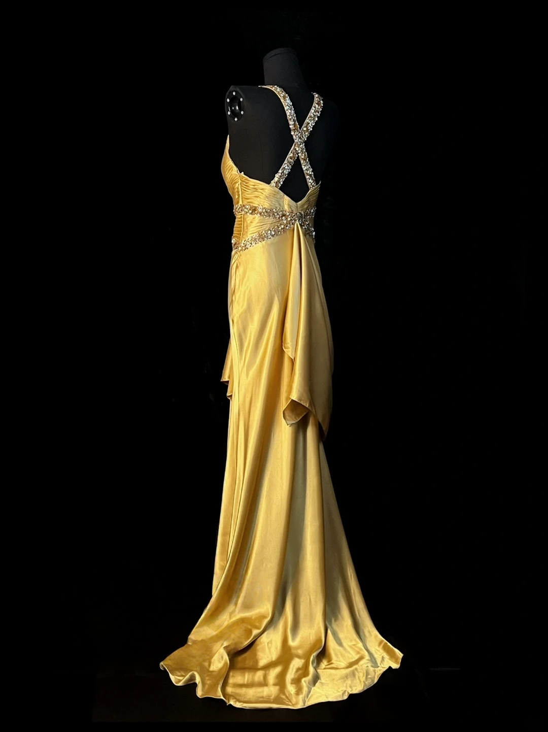Sequin V Neck Retro Prom Dress Formal Satin Evening Dress J10135