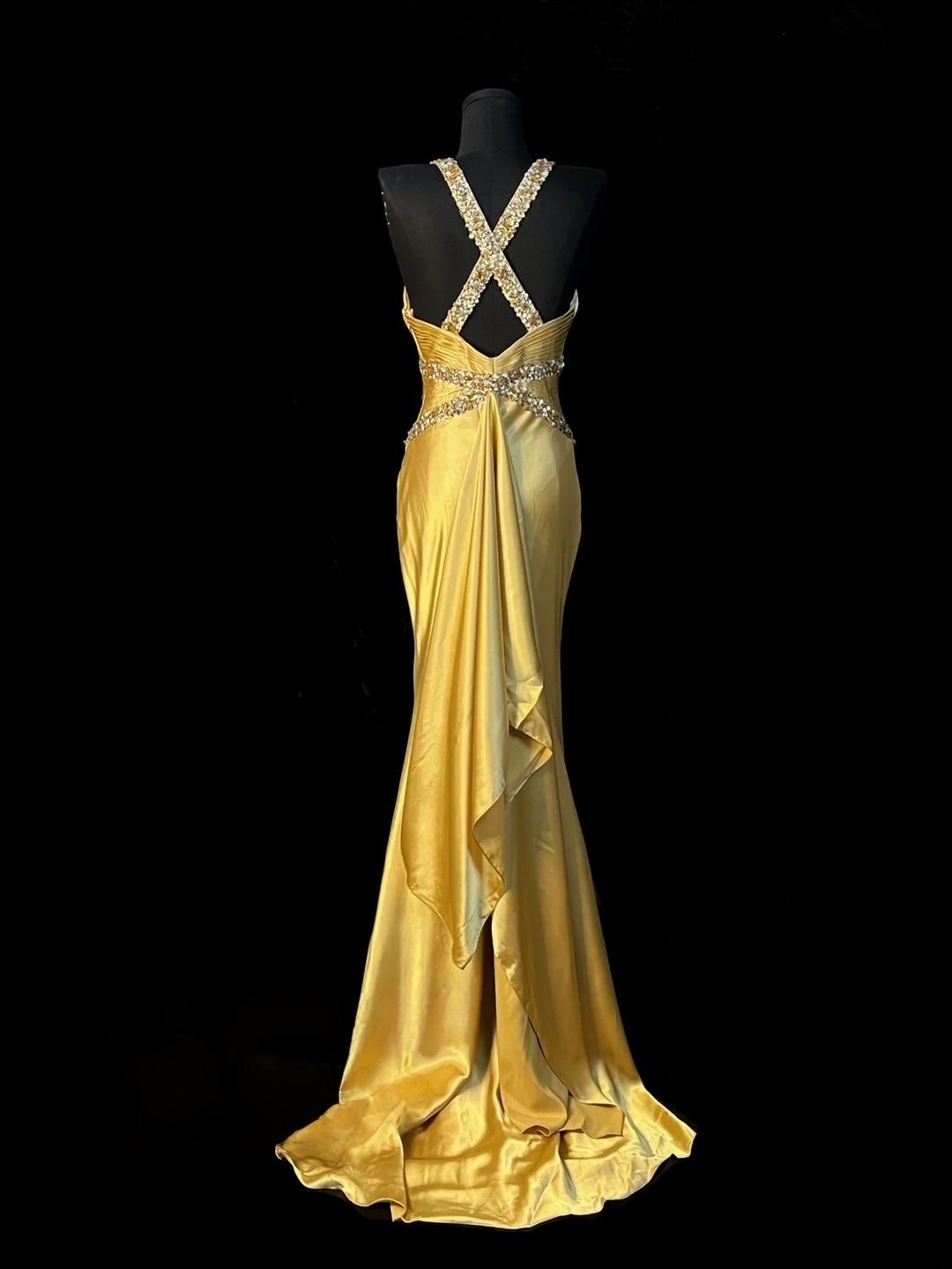 Sequin V Neck Retro Prom Dress Formal Satin Evening Dress J10135