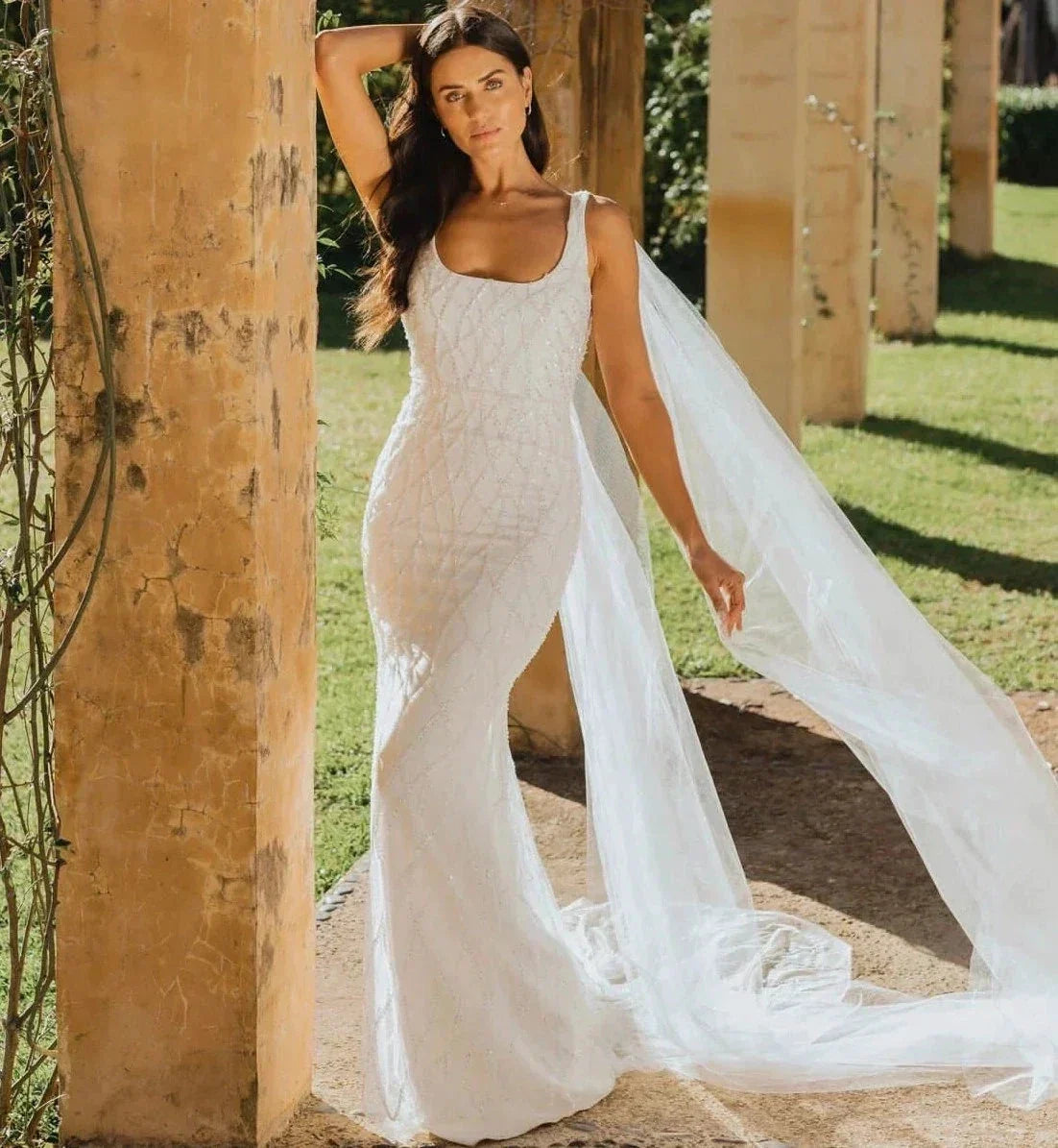 Sequins Mermaid Wedding Dresses 2023 Women's Modern Square Neck Sleeveless Bridal Gowns Satin Tulle Vesidos De Novia Robe De by payinti