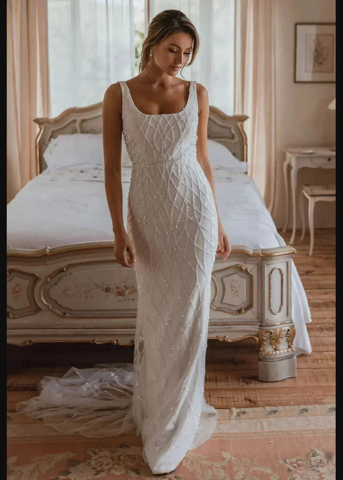 Sequins Mermaid Wedding Dresses 2023 Women's Modern Square Neck Sleeveless Bridal Gowns Satin Tulle Vesidos De Novia Robe De (ZD14177)