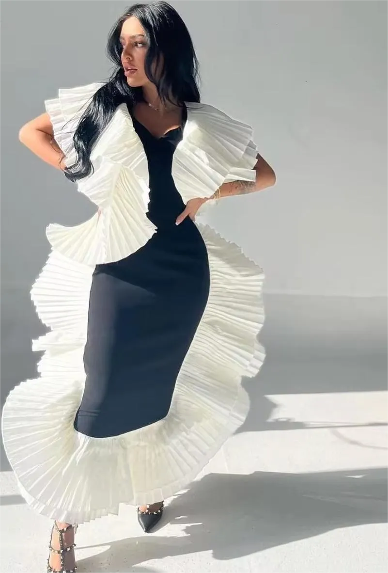 Sheath Crumpled Saudi Arabia Evening Dresses Ankle Length Midi Dubai Formal Prom Dress Wedding Party Bridesmaid Gowns