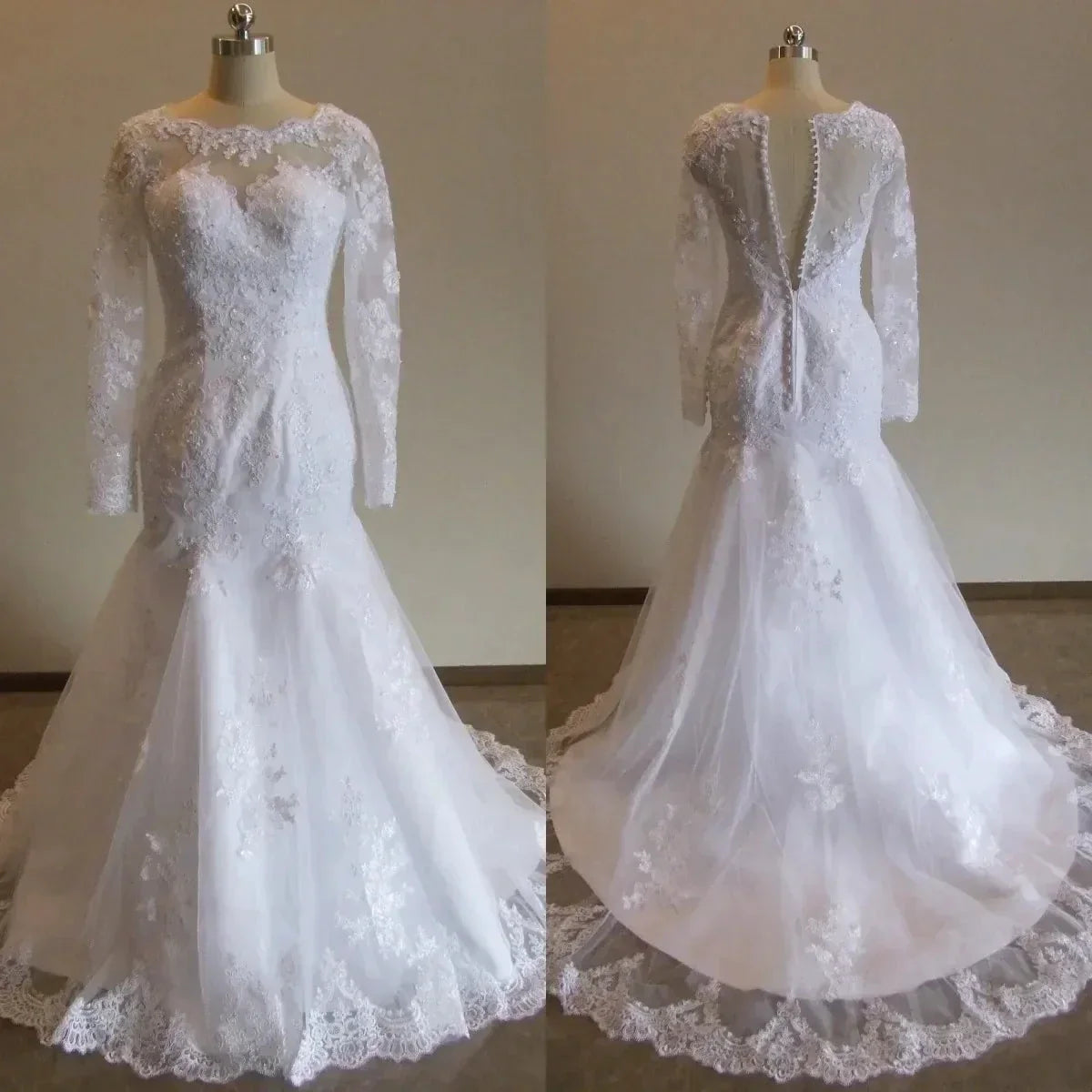 Sexy Illusion Mermaid Wedding Dresses Lace Appliques Robe De Mariée Wedding Bride Gowns Court Train Backless Vestido De Noiva (ZD13315)