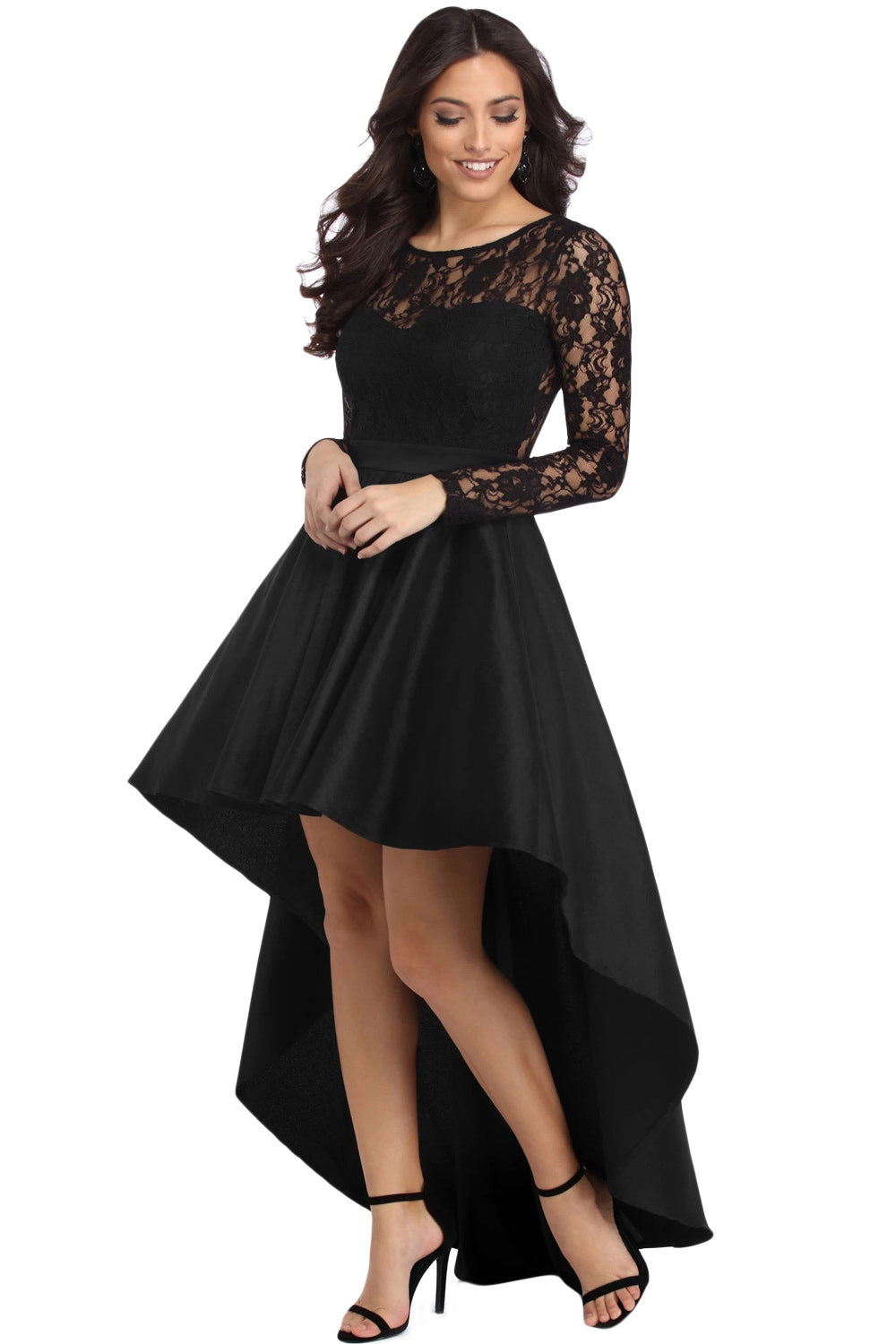 Sexy Lace Panel High Low Graduation Dress - Fashionpara