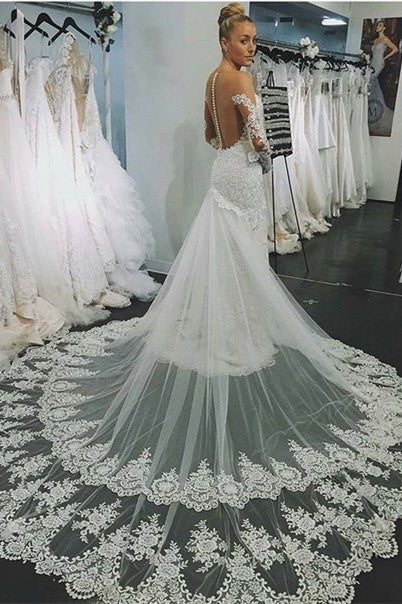 Sexy Lace Wedding Dress with Detachable Court Train Bridal Shower Dress