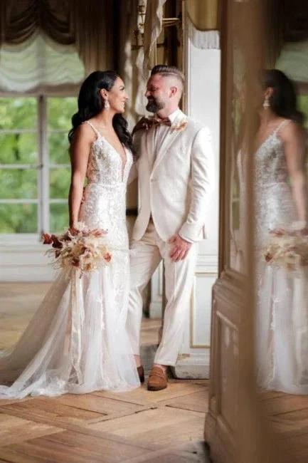 Sexy Long Mermaid V-neck Sleeveless Wedding dresses With Lace (ZD15613) - View 2 | VelvetHem