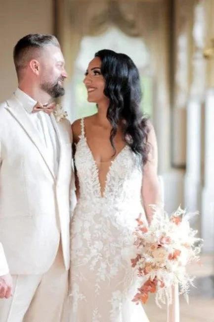 Sexy Long Mermaid V-neck Sleeveless Wedding dresses With Lace (ZD15613)