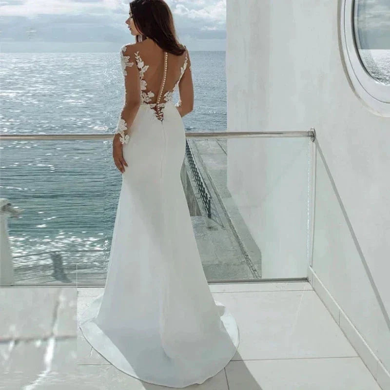 Sexy Long Sleeves Mermaid Wedding Dresses White Illusion Neck Lace Appliques 2023 Bridal Dress Gowns Beach Vestidos De Noiva (ZD13317)