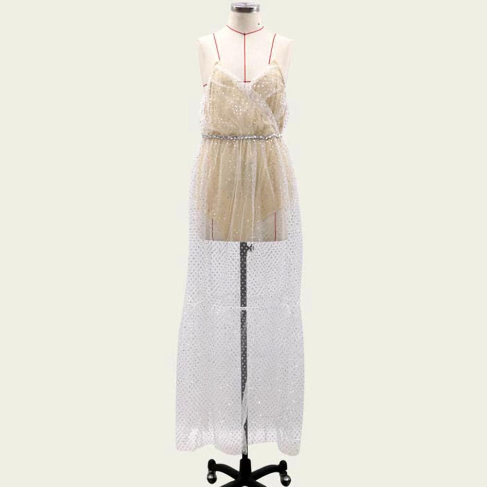 Mesh Illusion Print Long Dress