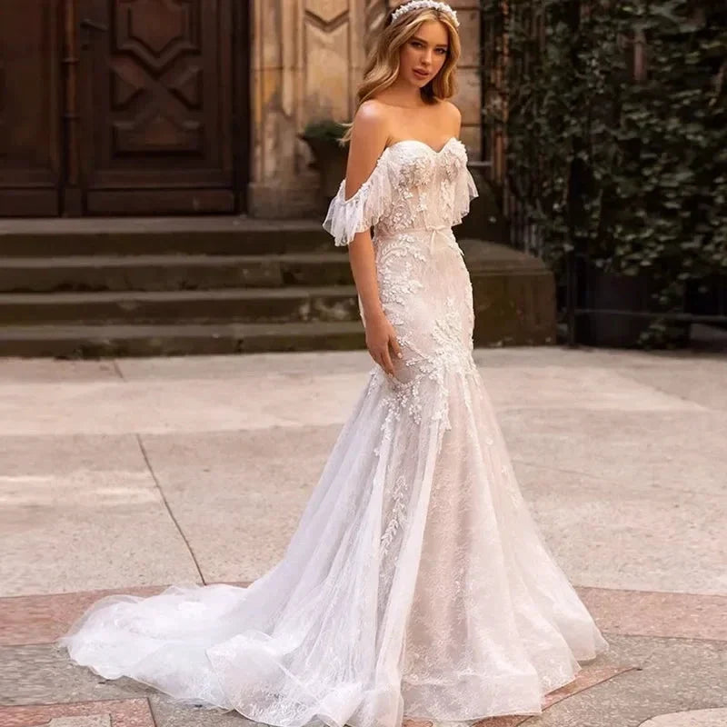 Sexy Off The Shoulder Mermaid Vestidos De Novia Appliques Vestido De Noiva Sweetheart Wedding Dresses Lace Robe De Mariée by payinti