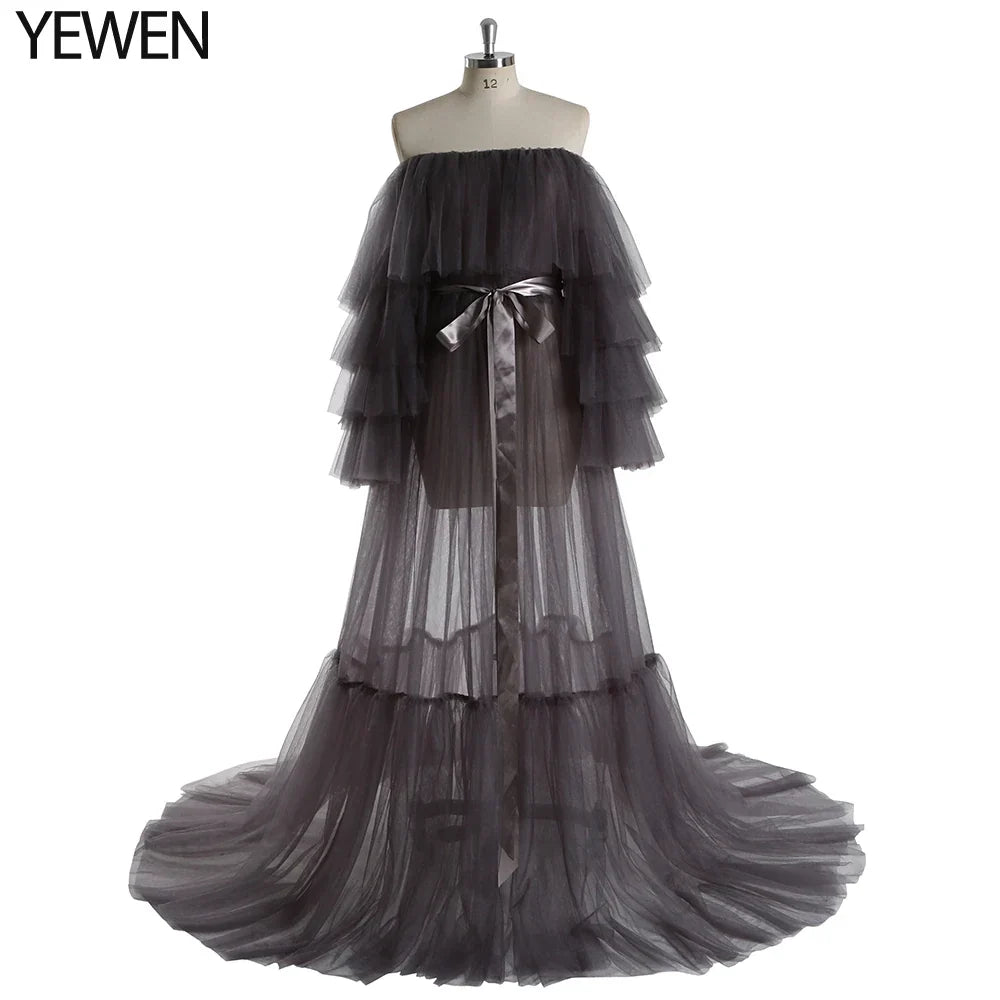 Sexy Pink Long Maternity Photography Props Dresses Tulle Perspective Pregnancy Mesh Maxi Gown For Pregnant Women Photo Shooting - View 7 | VelvetHem