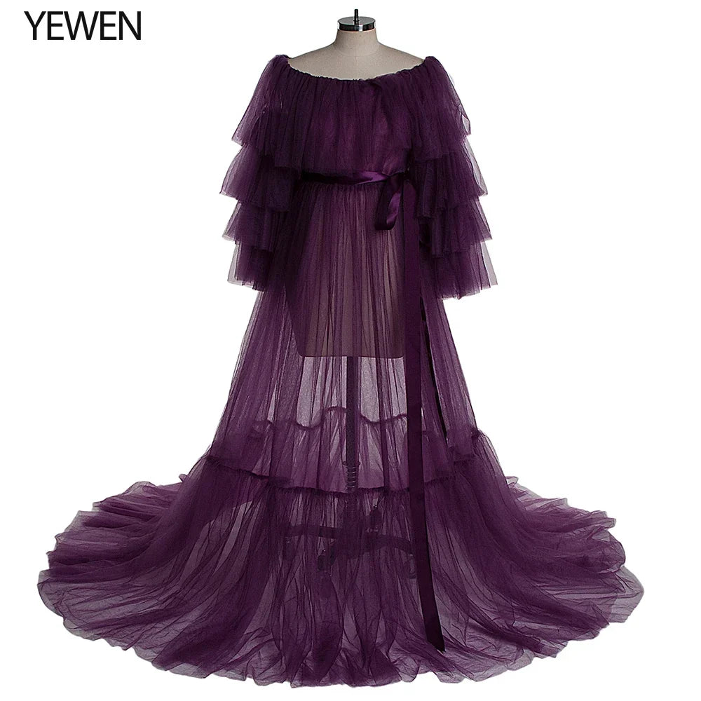 Sexy Pink Long Maternity Photography Props Dresses Tulle Perspective Pregnancy Mesh Maxi Gown For Pregnant Women Photo Shooting - View 11 | VelvetHem
