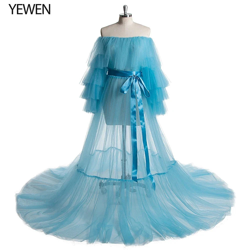Sexy Pink Long Maternity Photography Props Dresses Tulle Perspective Pregnancy Mesh Maxi Gown For Pregnant Women Photo Shooting - View 12 | VelvetHem