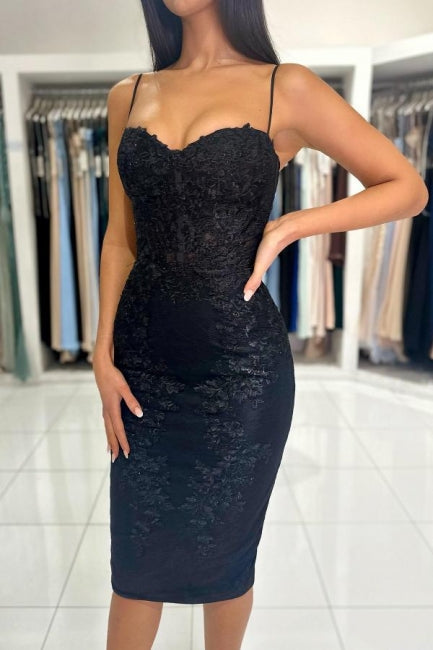 Sexy Short Black Spaghetti Straps Cocktail Dresses with Lace - View 3 | VelvetHem