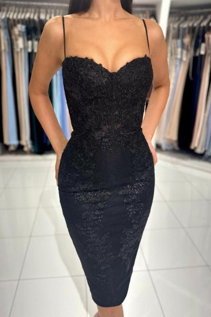 Sexy Short Black Spaghetti Straps Cocktail Dresses with Lace - View 4 | VelvetHem