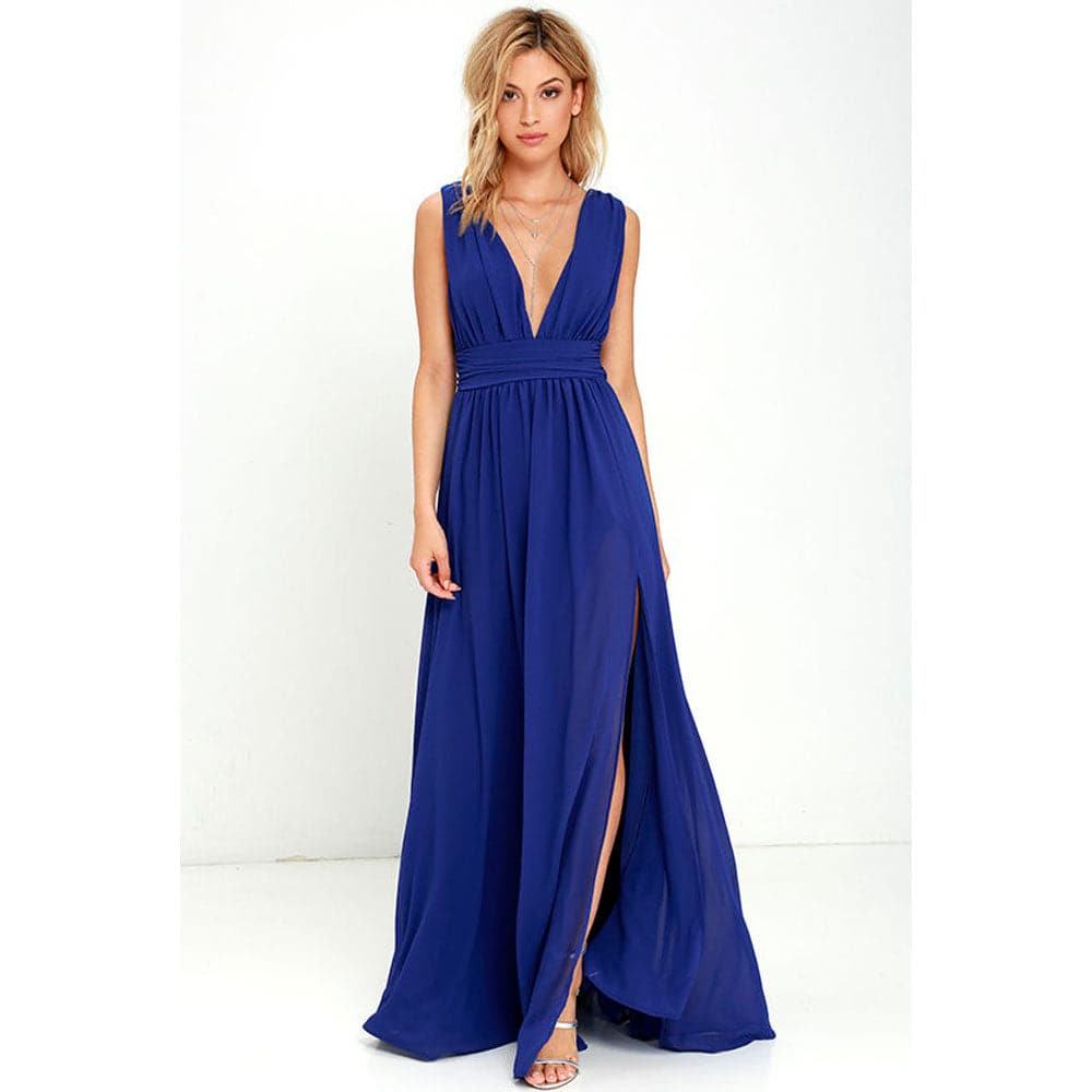 Solid Women Fall Sleeveless Deep VNeck Dresses